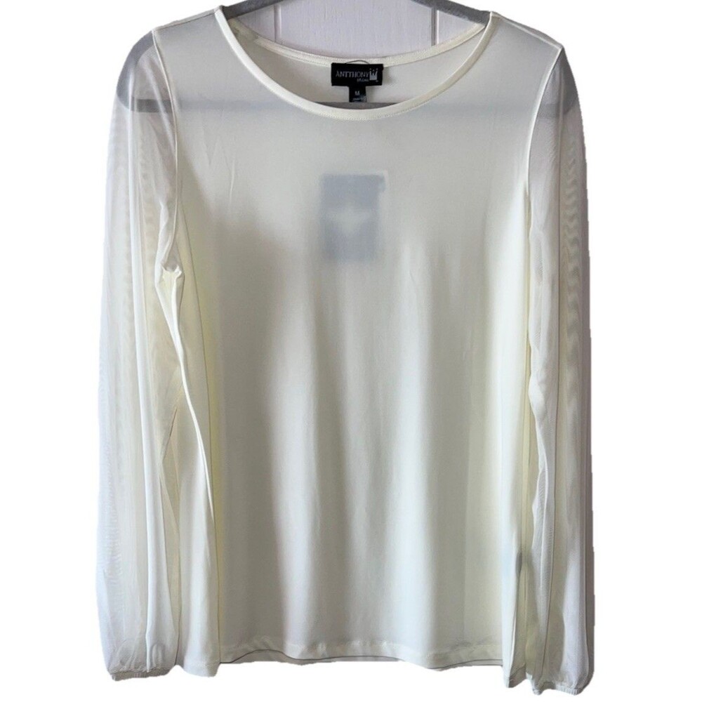 Antthony Originals Ivory Long Sleeve Blouse Women’s Size Medium Mesh Sleeves